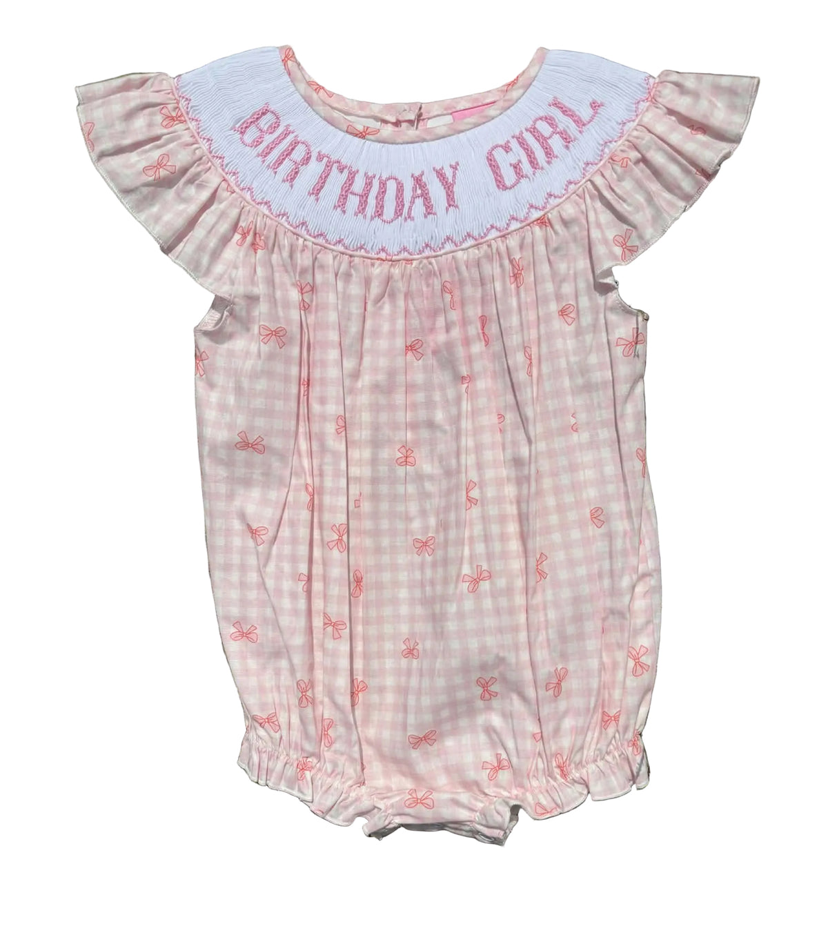 Pink Birthday Girl Hand Smocked Bubble