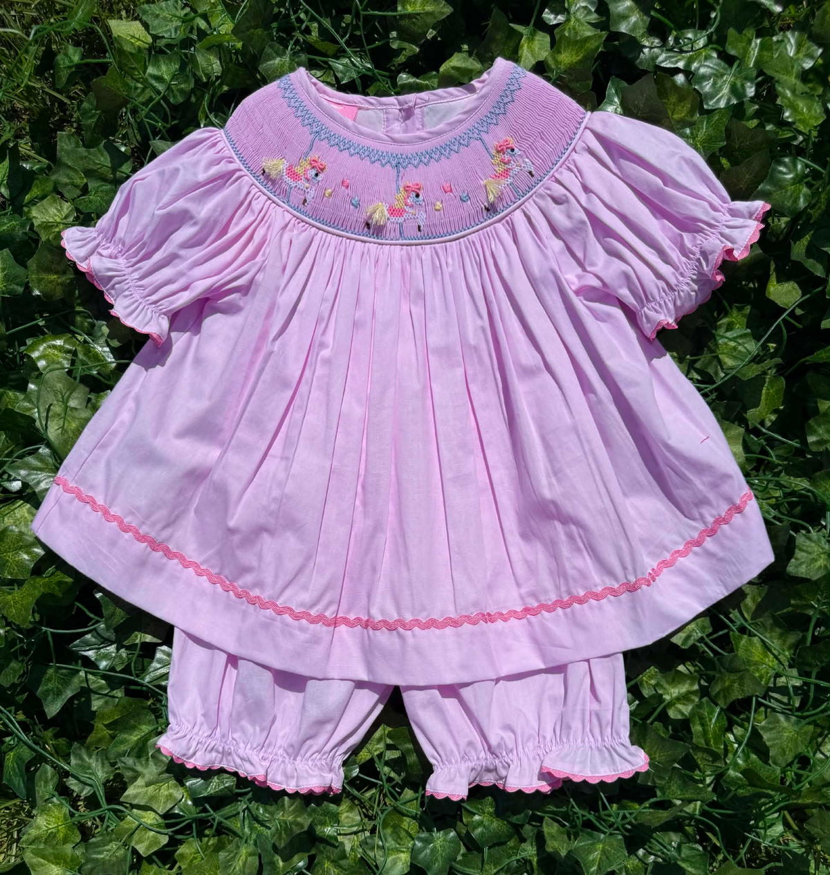 Horse Carousel Hand Smocked Set