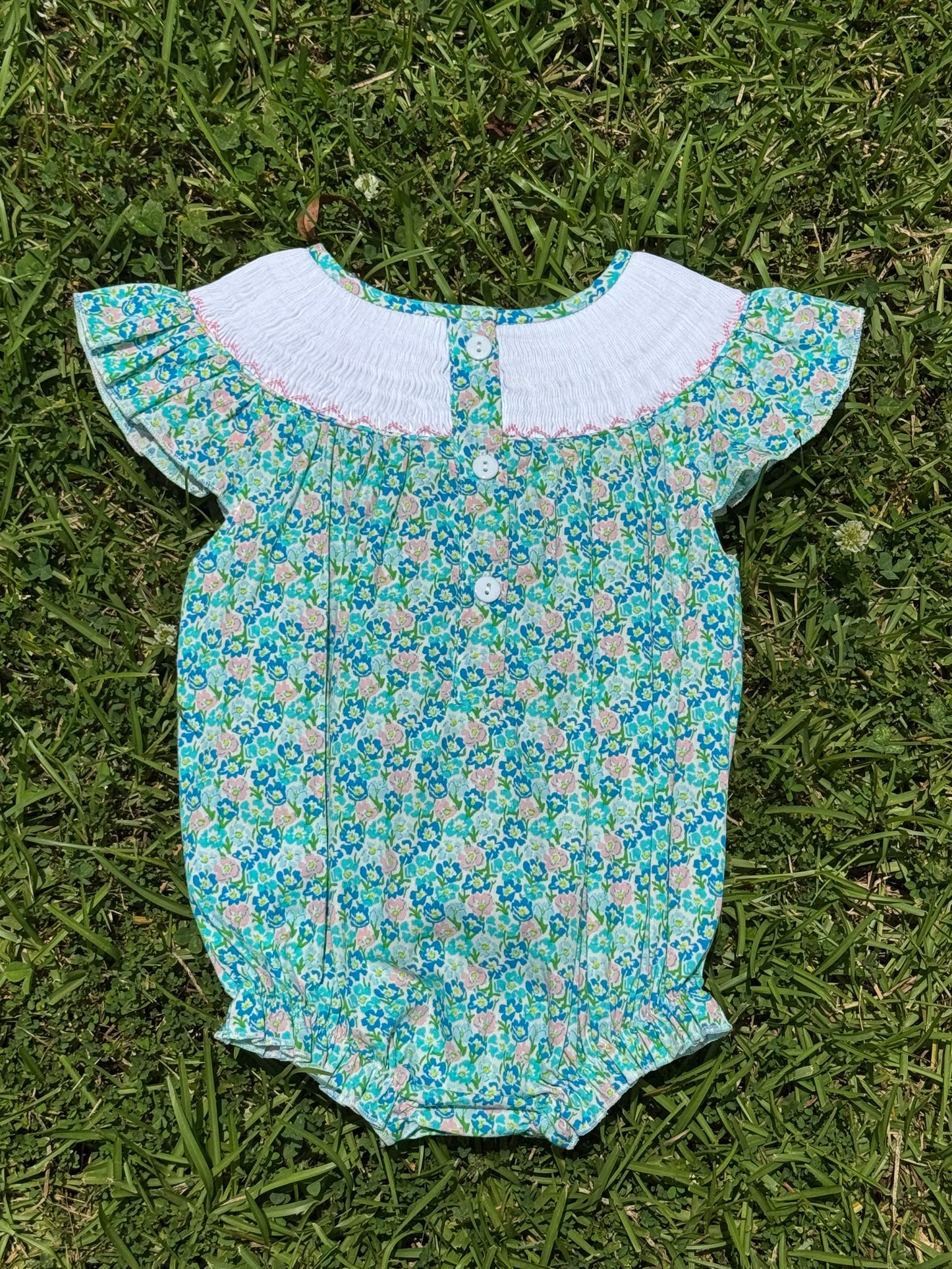 Teal Beach Babe Hand Smocked Bubble