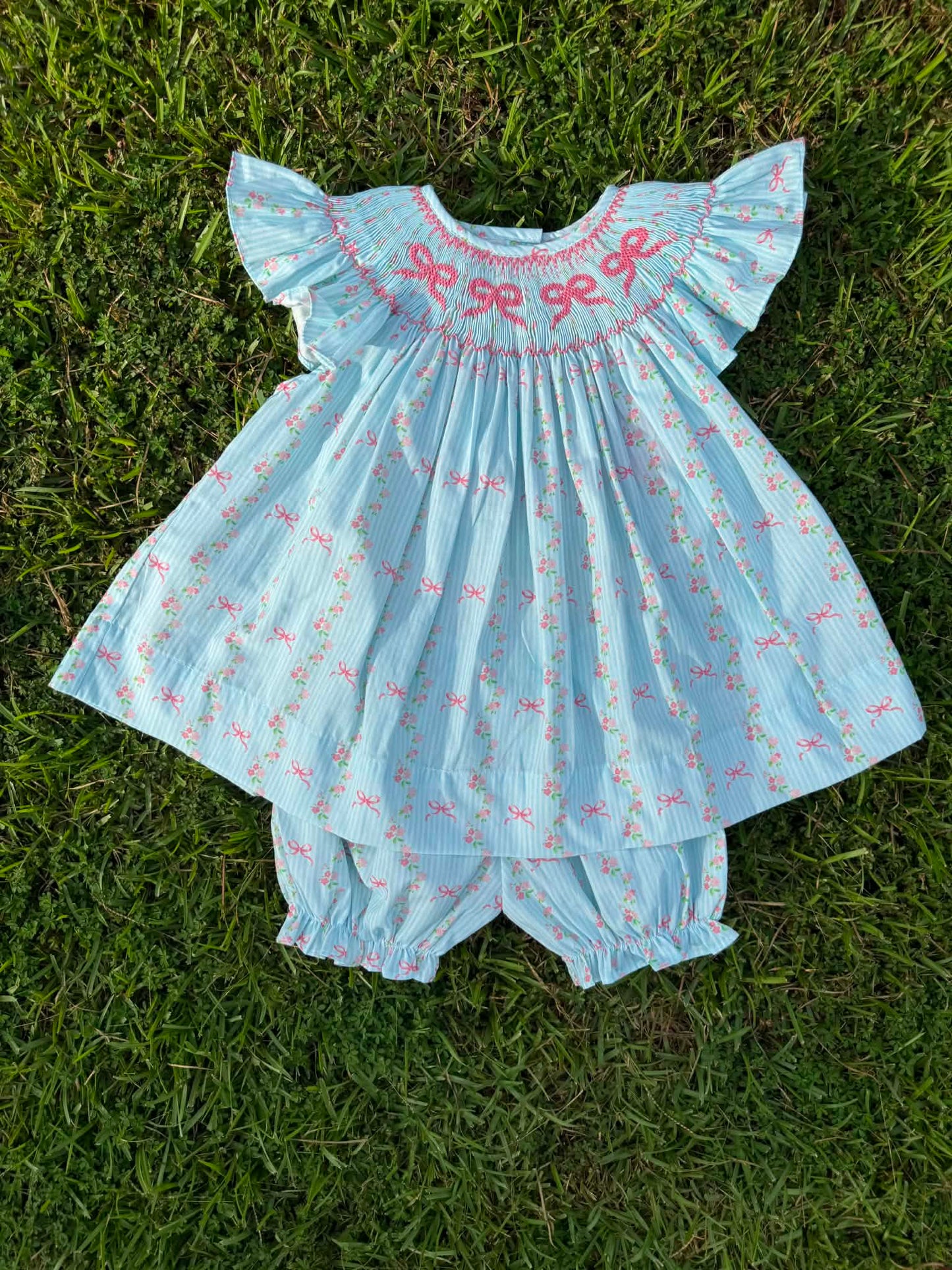 Hand Smocked Blue Striped Set