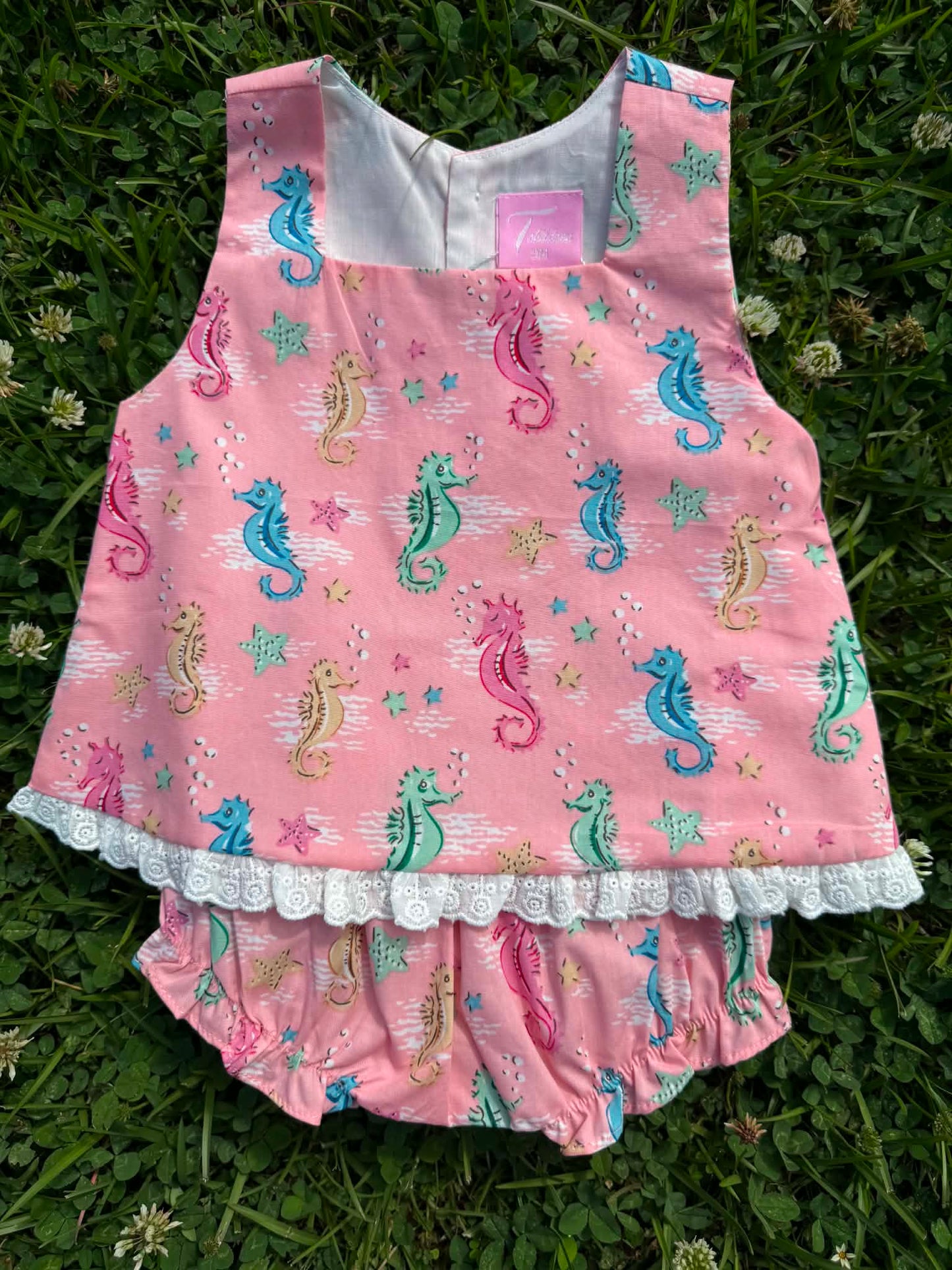 Hand Smocked Seahorse Diaper Set