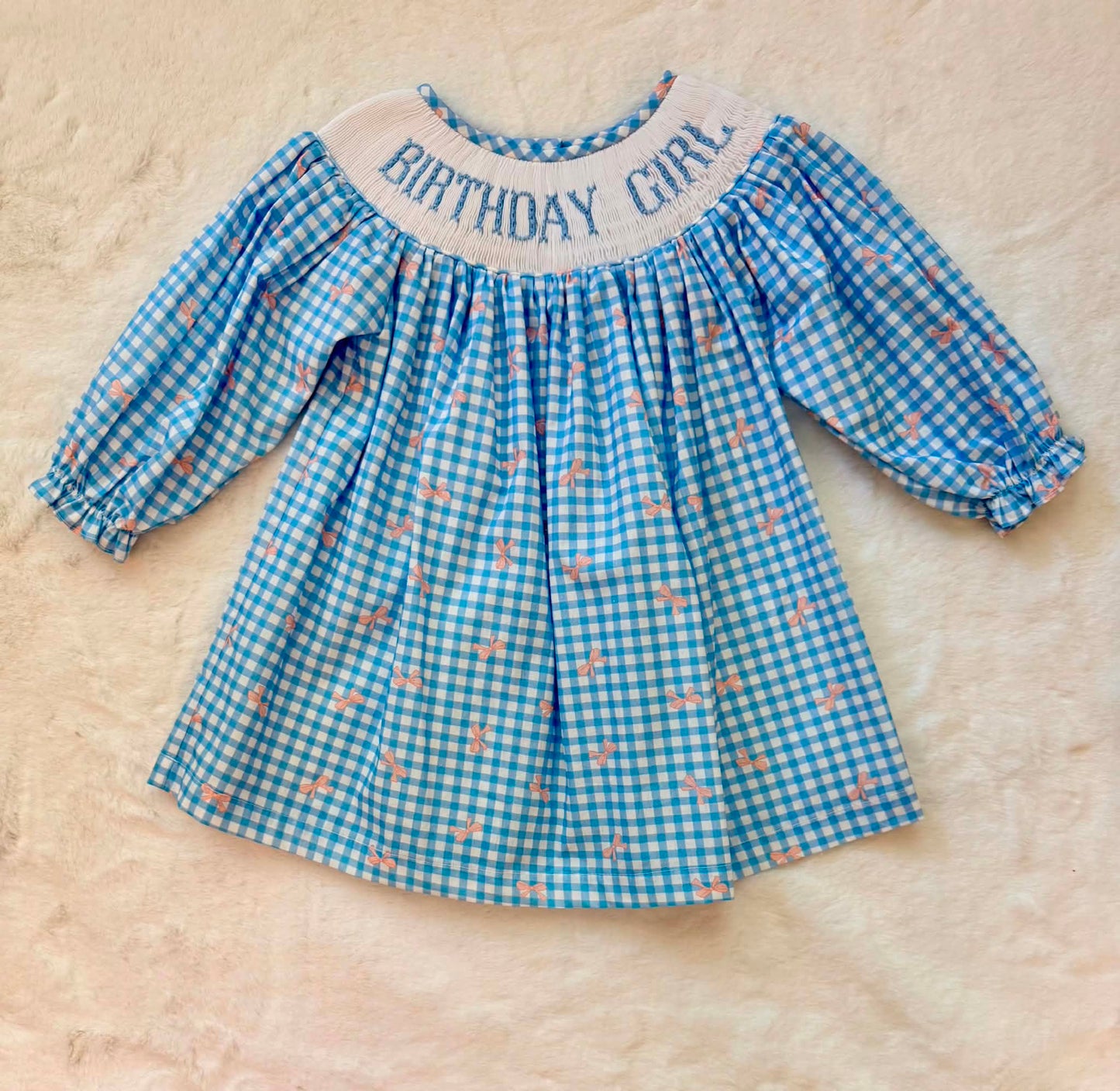 Birthday Girl Blue Hand Smocked Dress