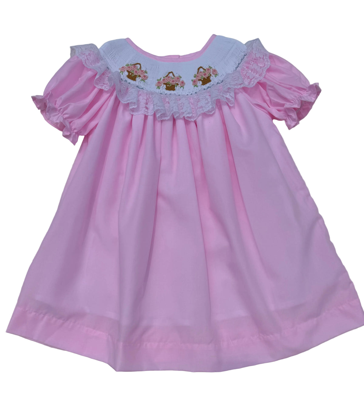 Pink Rose Basket Hand Smocked Dress