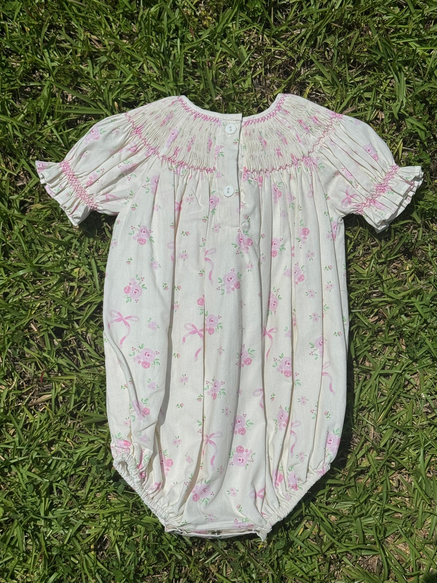 Pink Bow Smocked Bubble