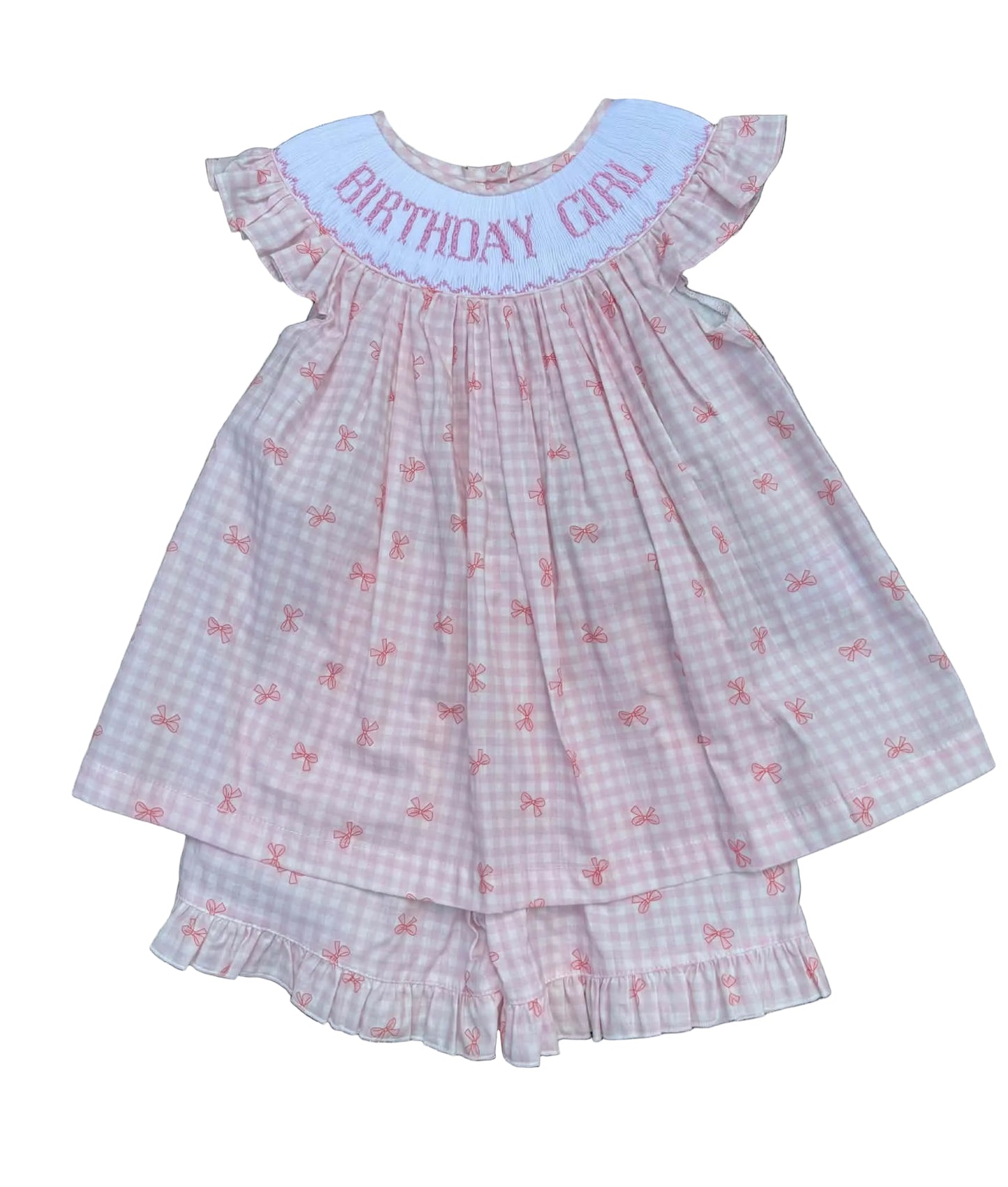 Pink Birthday Girl Hand Smocked Short Set