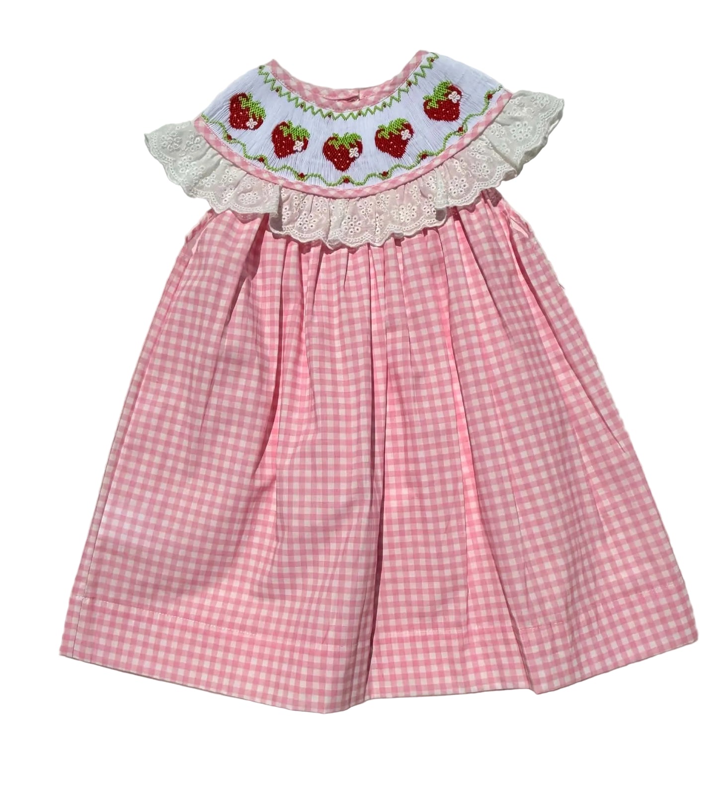 Pink Plaid Strawberry Hand Smocked Dress