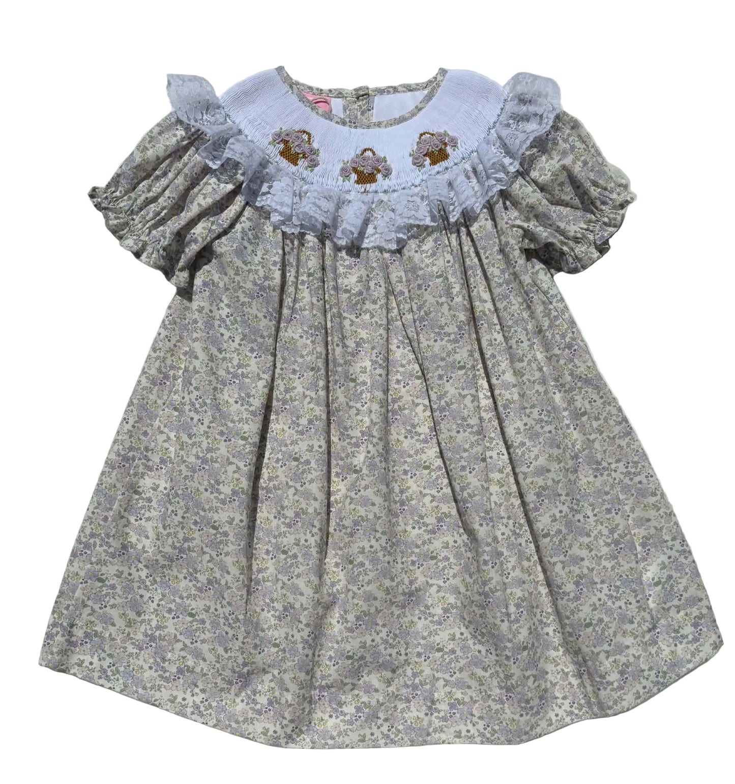 Lilac Bouquet Basket Hand Smocked Dress