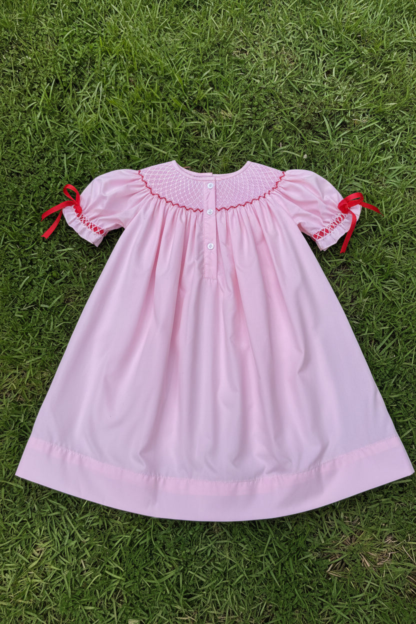 Red Ribbon Hand-Smocked Dress
