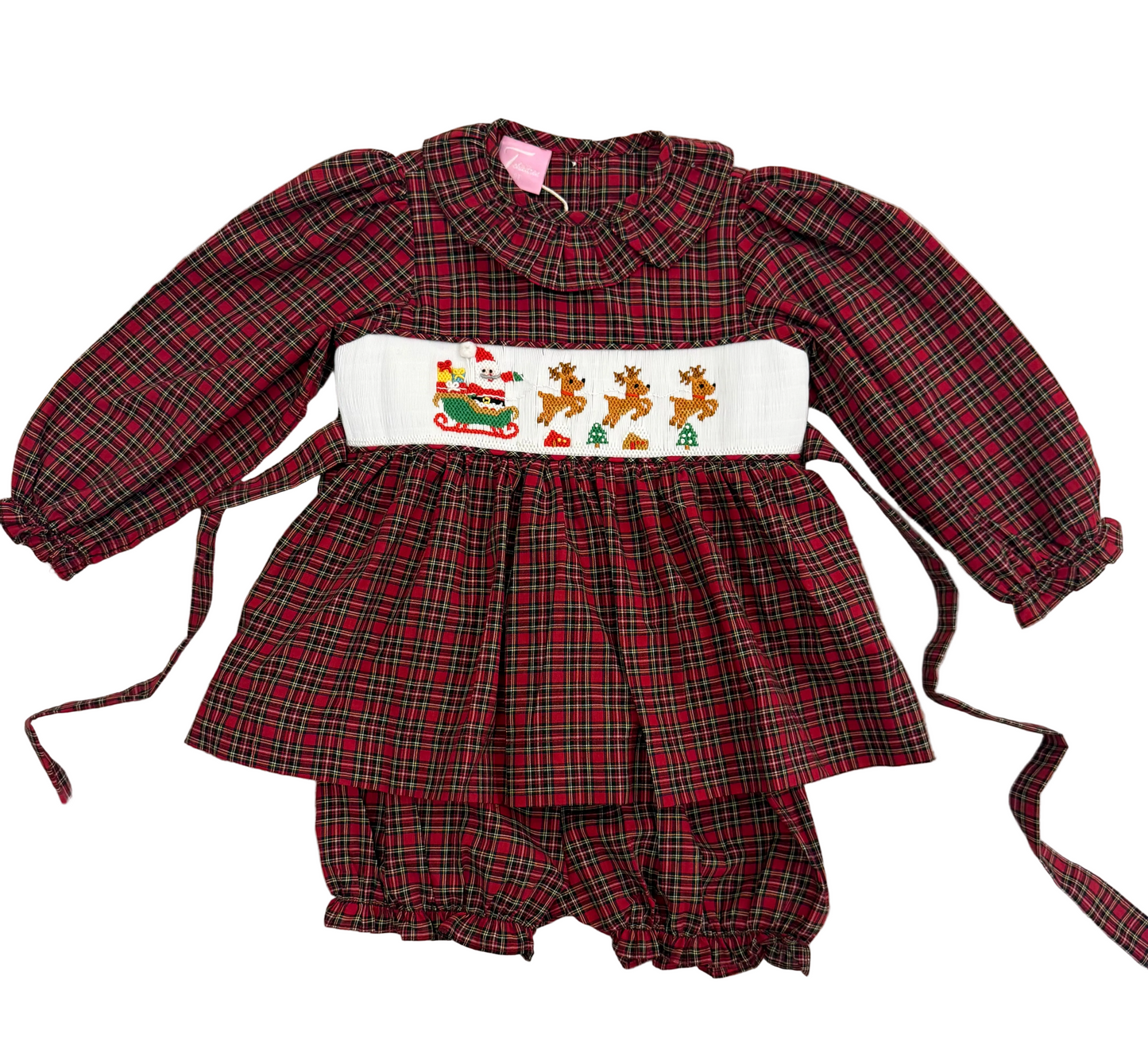 Santa Sleigh Smocked Bloomer Set