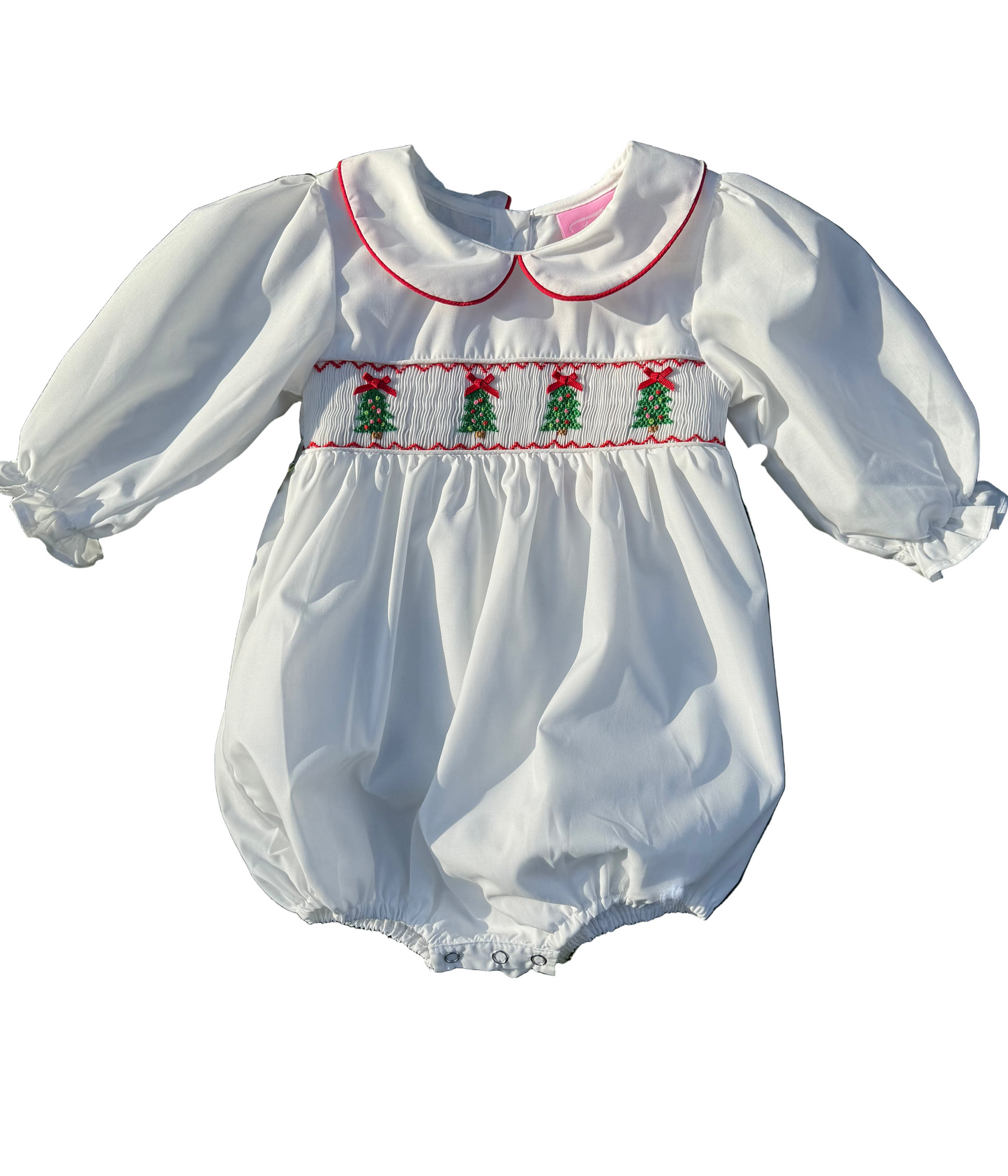 White Christmas Tree Smocked Bubble