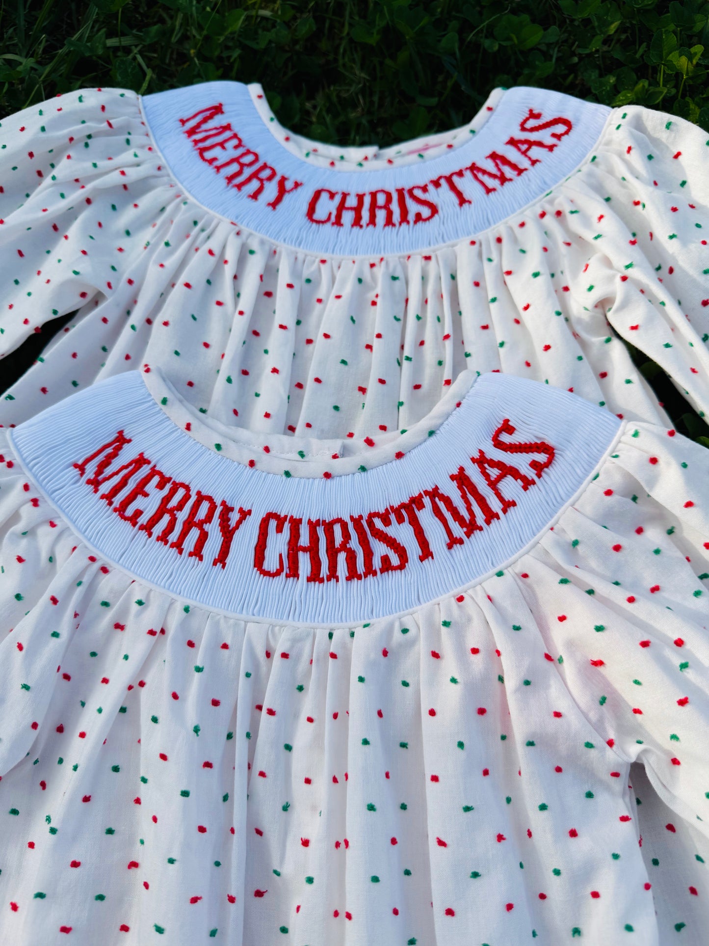 MERRY CHRISTMAS Bishop Smocked Dress