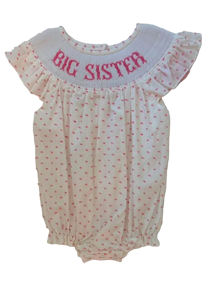 Pink BIG SISTER Hand Smocked Bubble