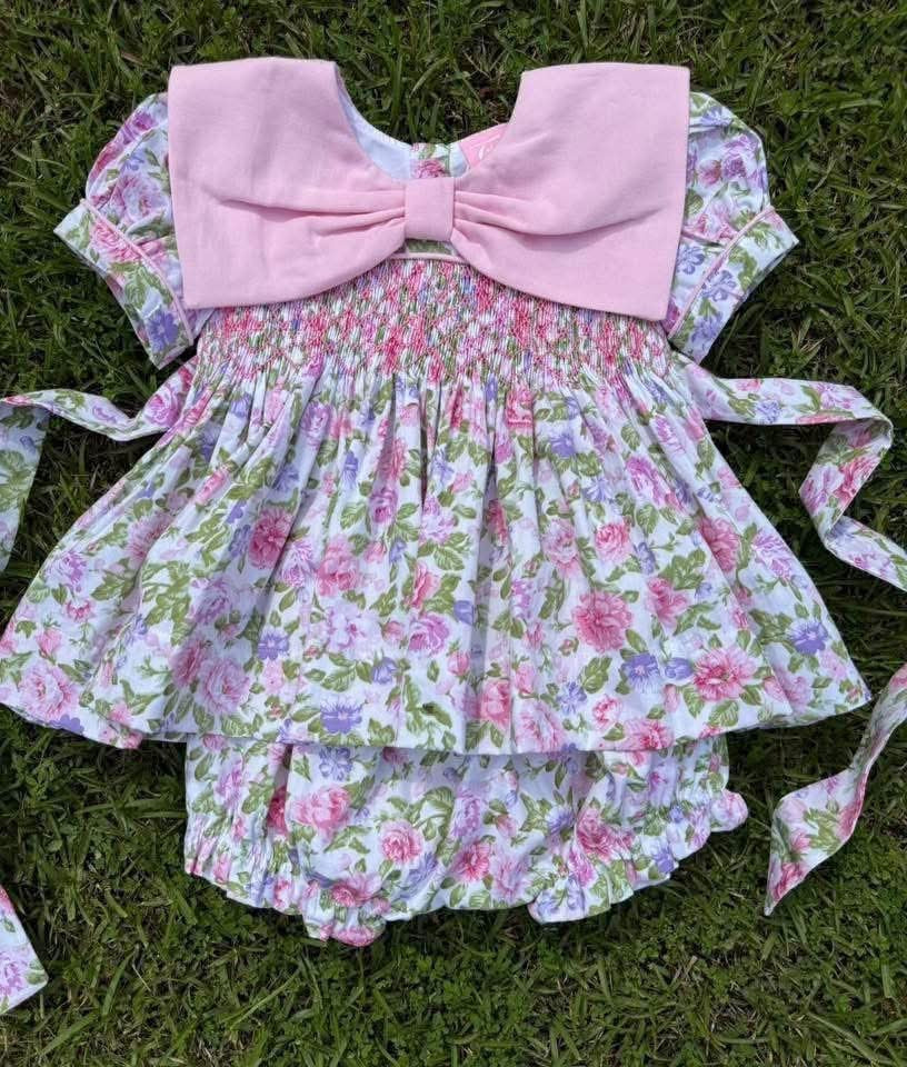 Pink Floral Hand-Smocked Set