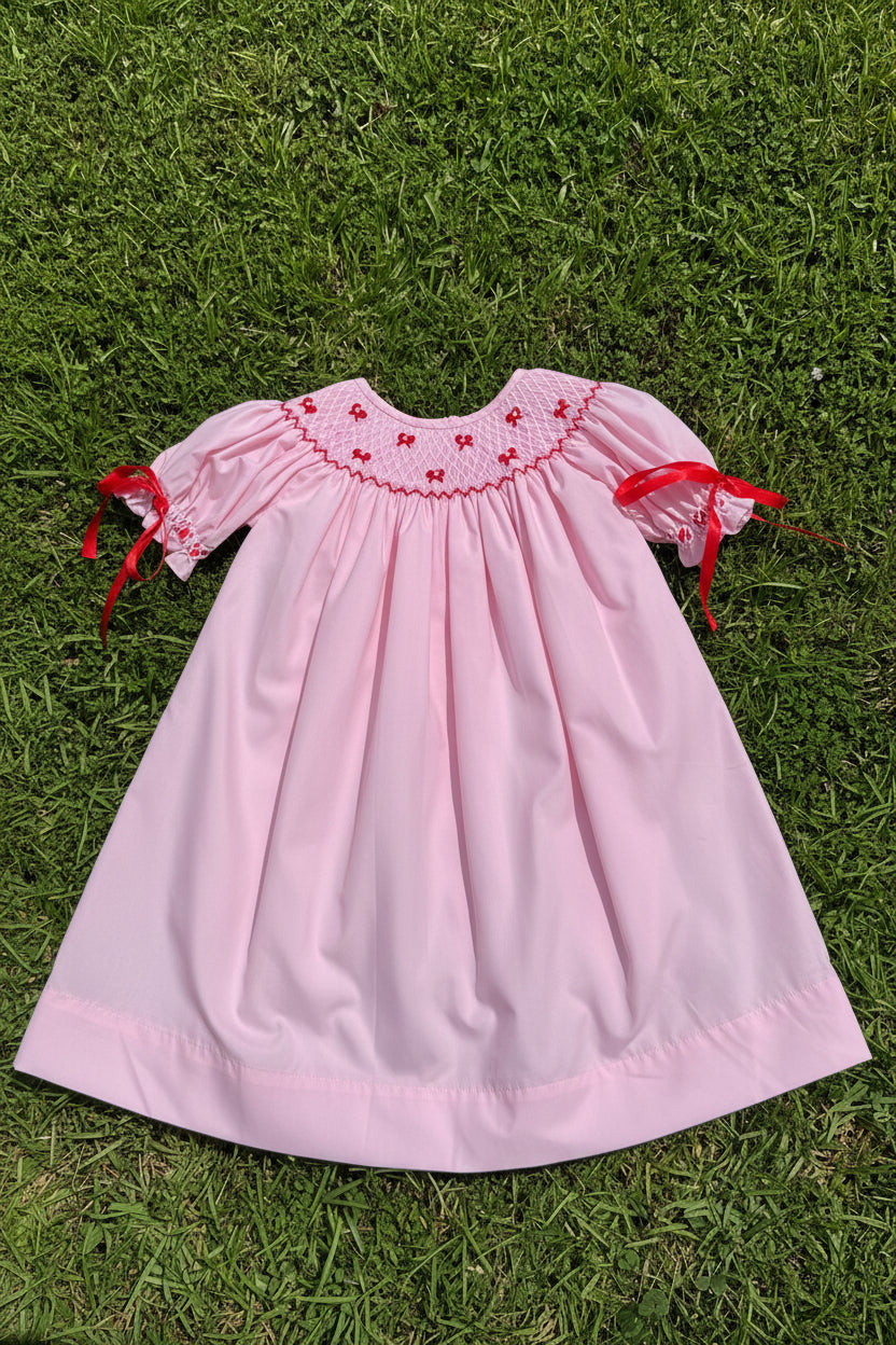 Red Ribbon Hand-Smocked Dress