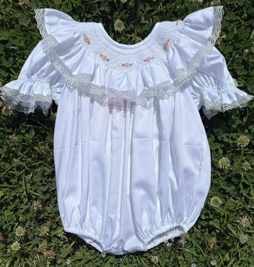 White Hand-Smocked Bubble