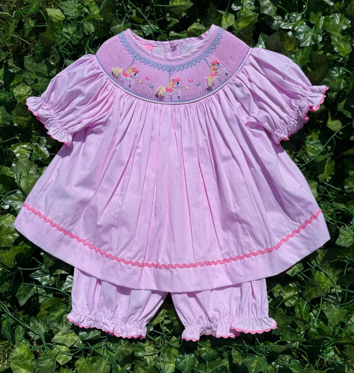 Horse Carousel Hand Smocked Set