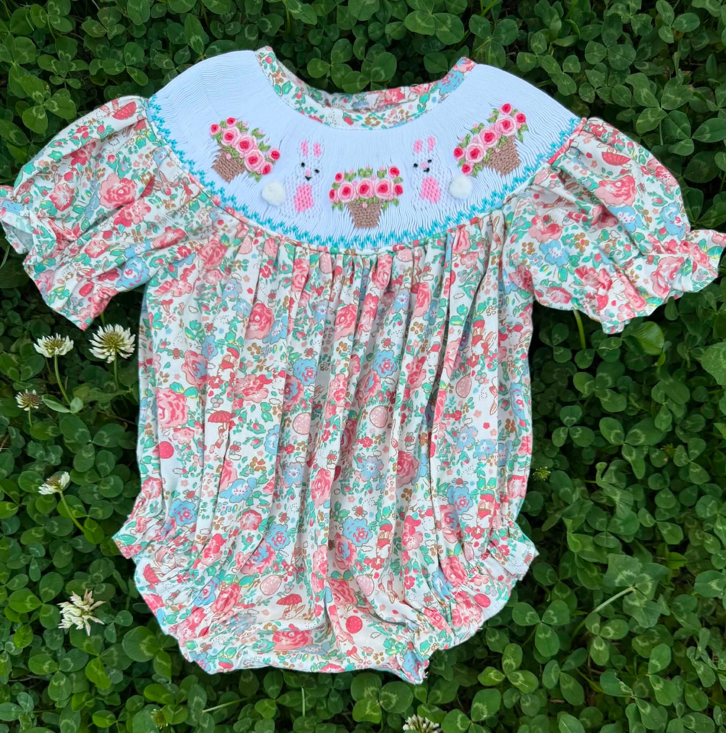 Basket Bunny Hand Smocked Bubble
