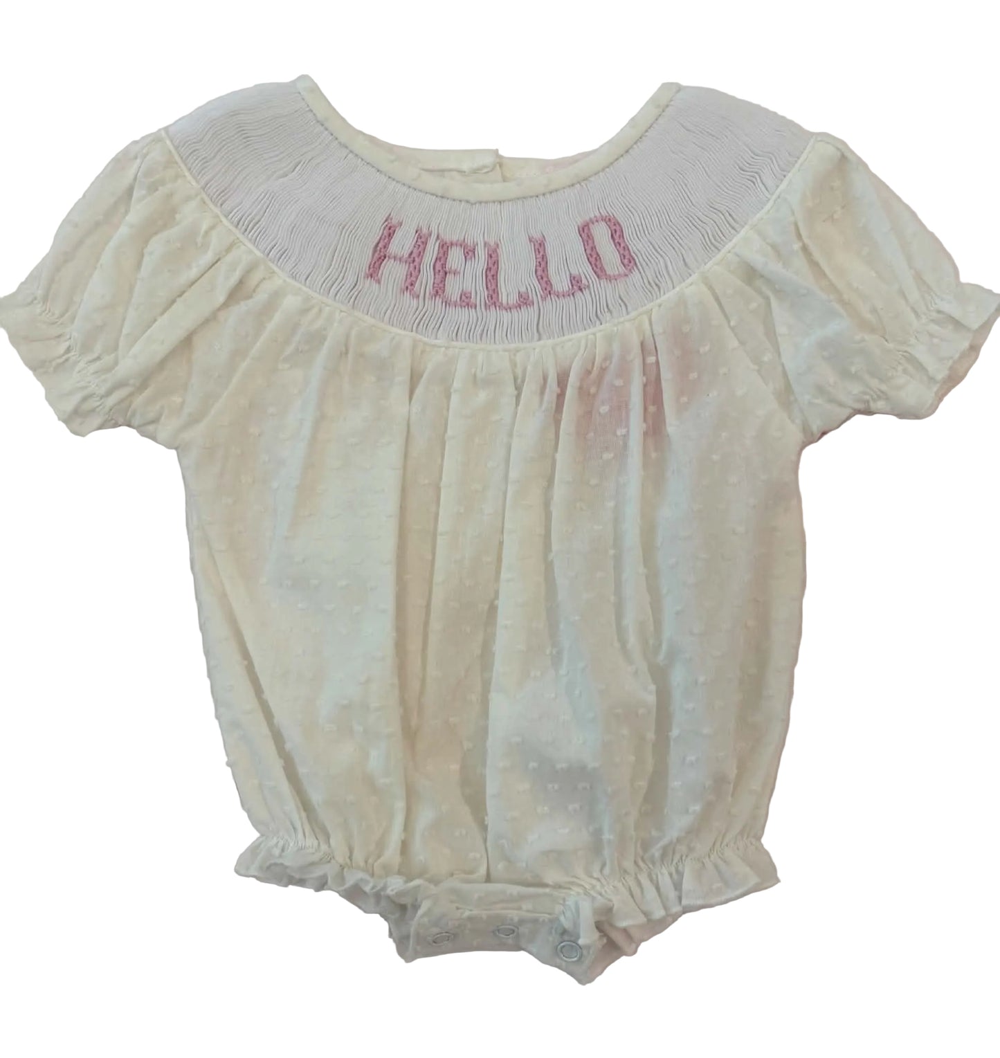 Pink Hello Hand Smocked Bubble