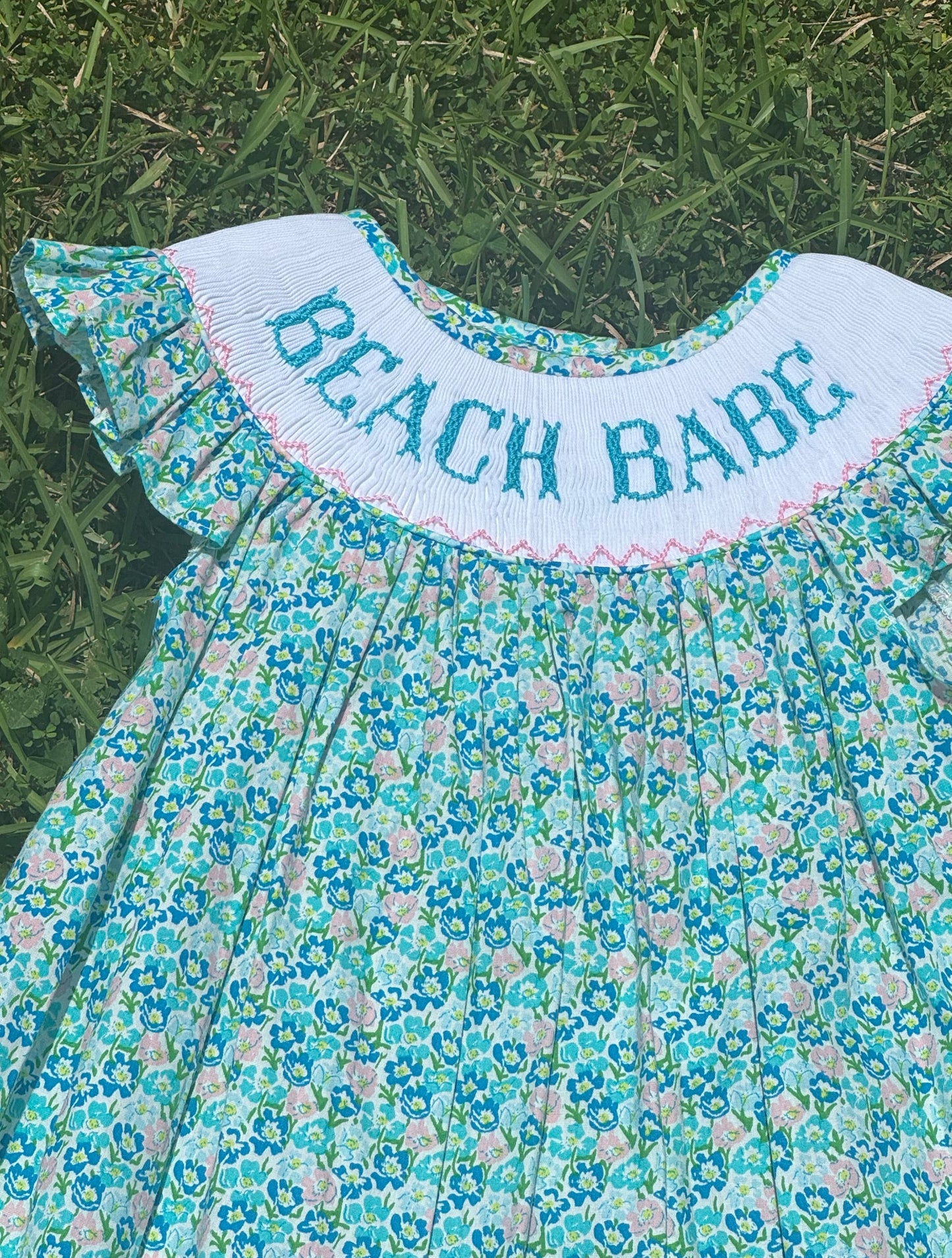 Teal Beach Babe Hand Smocked Dress