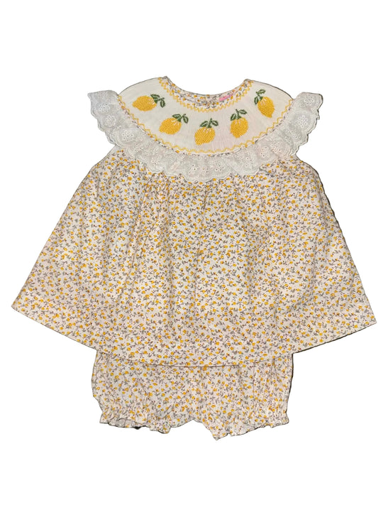 Lemon Hand Smocked Bloomer Set