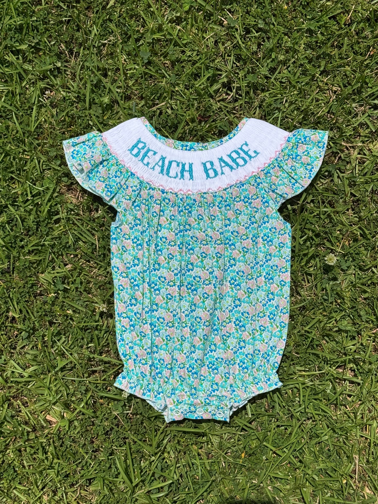 Teal Beach Babe Hand Smocked Bubble