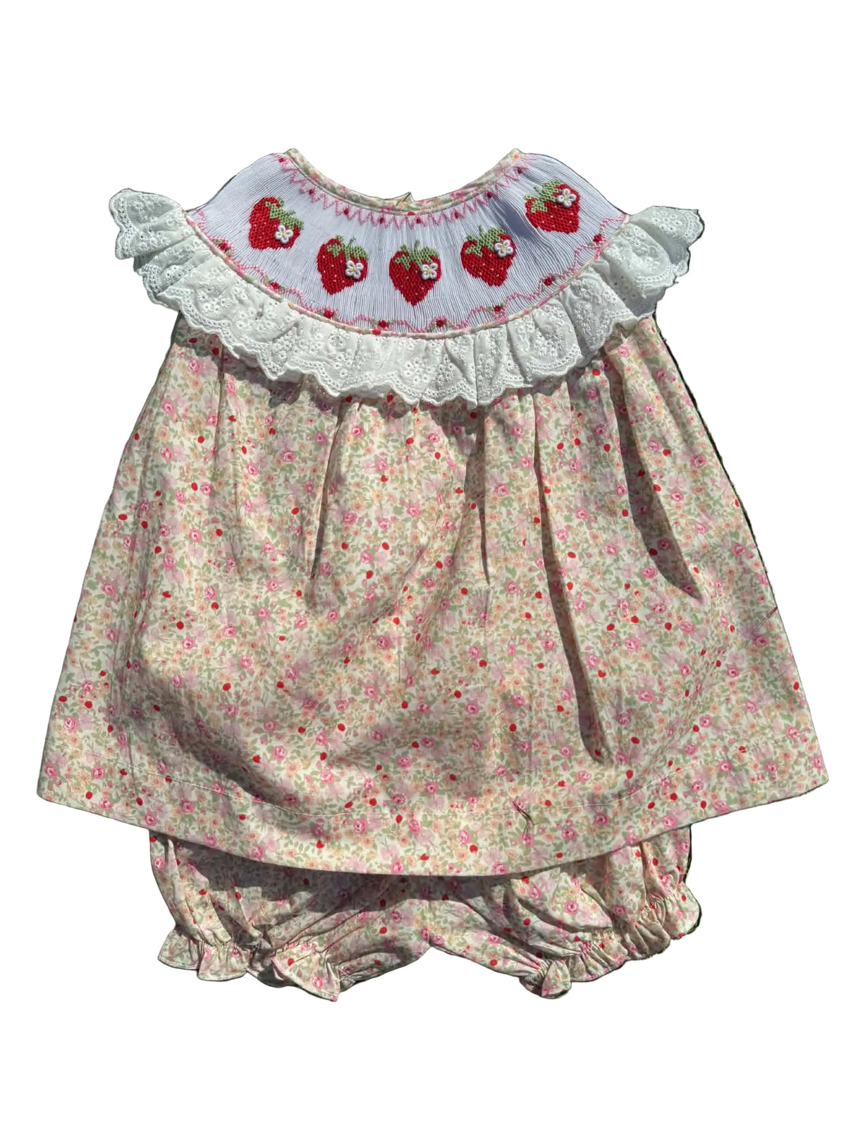 Hand Smocked Strawberry Bloomer Set