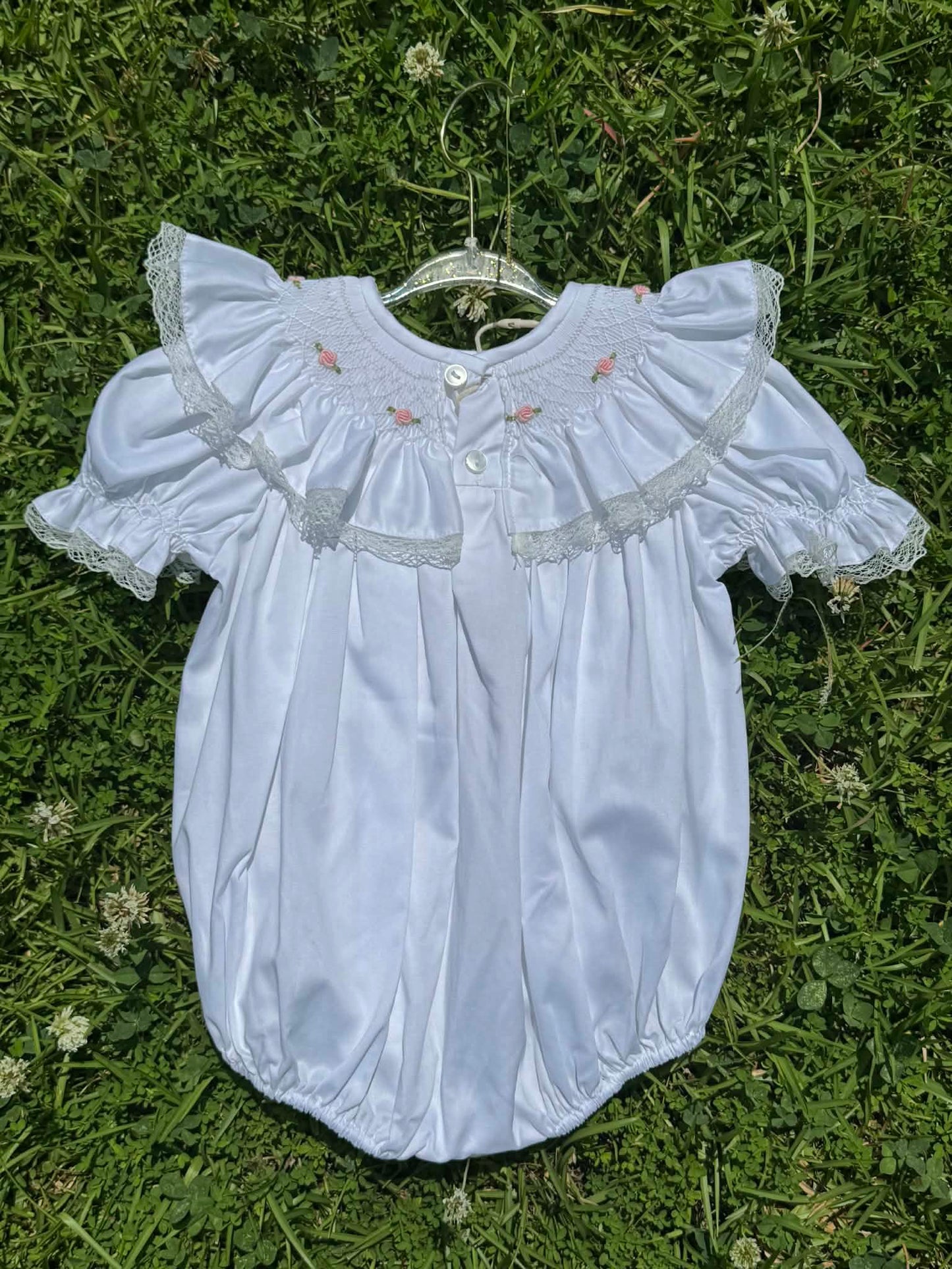 White Hand-Smocked Bubble