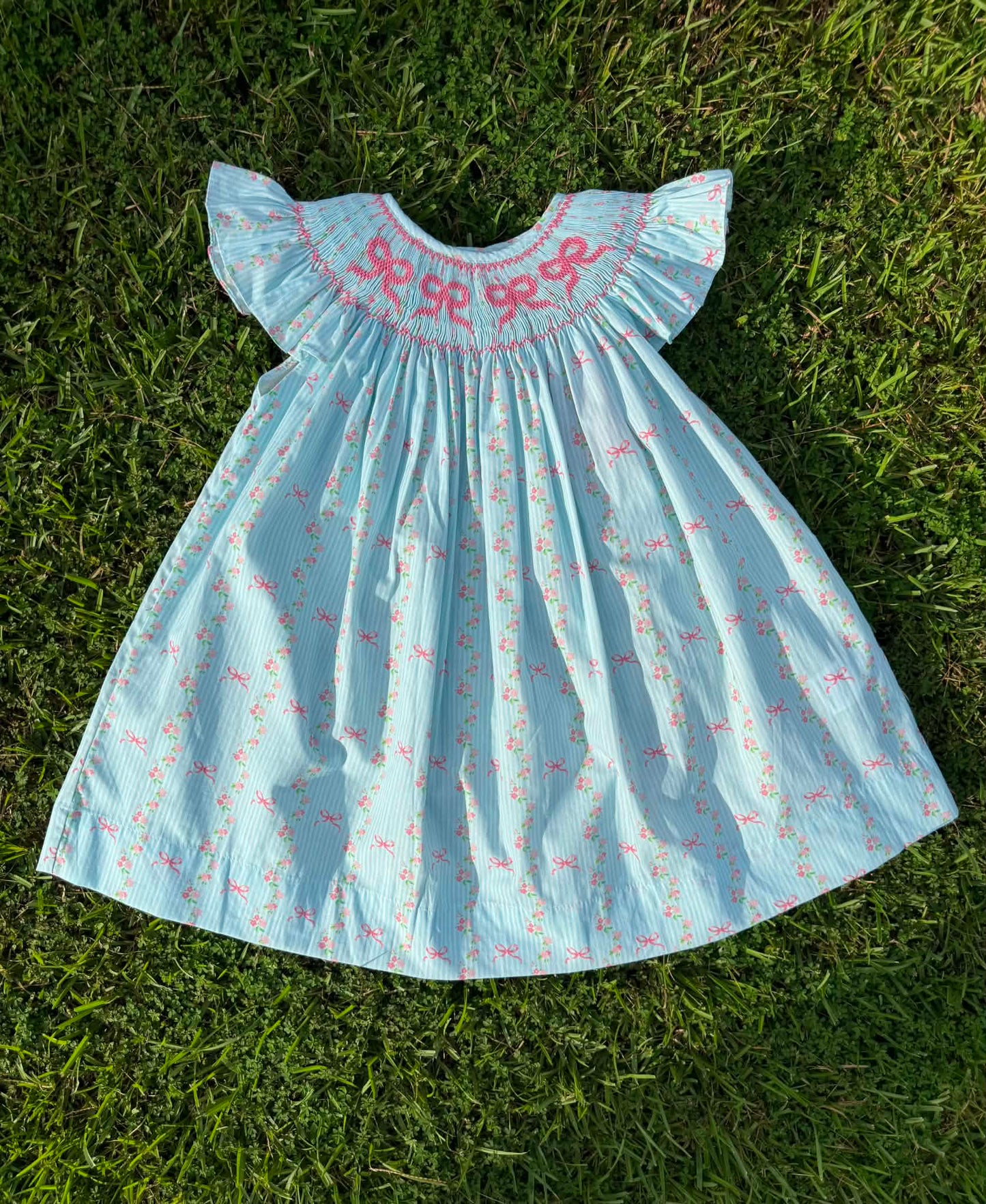 Hand Smocked Blue Striped Dress