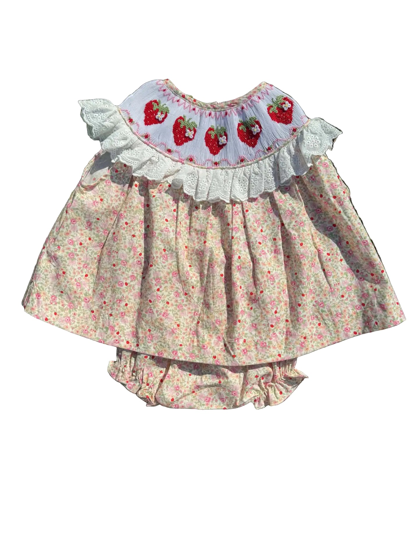 Hand Smocked Strawberry Diaper Set