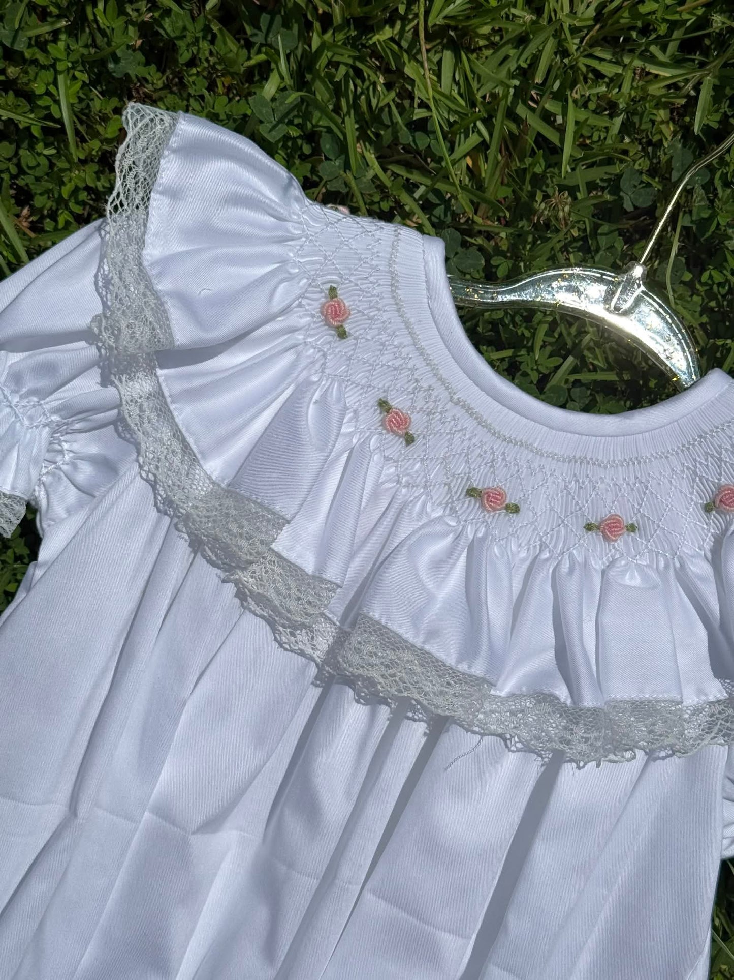White Hand-Smocked Bubble