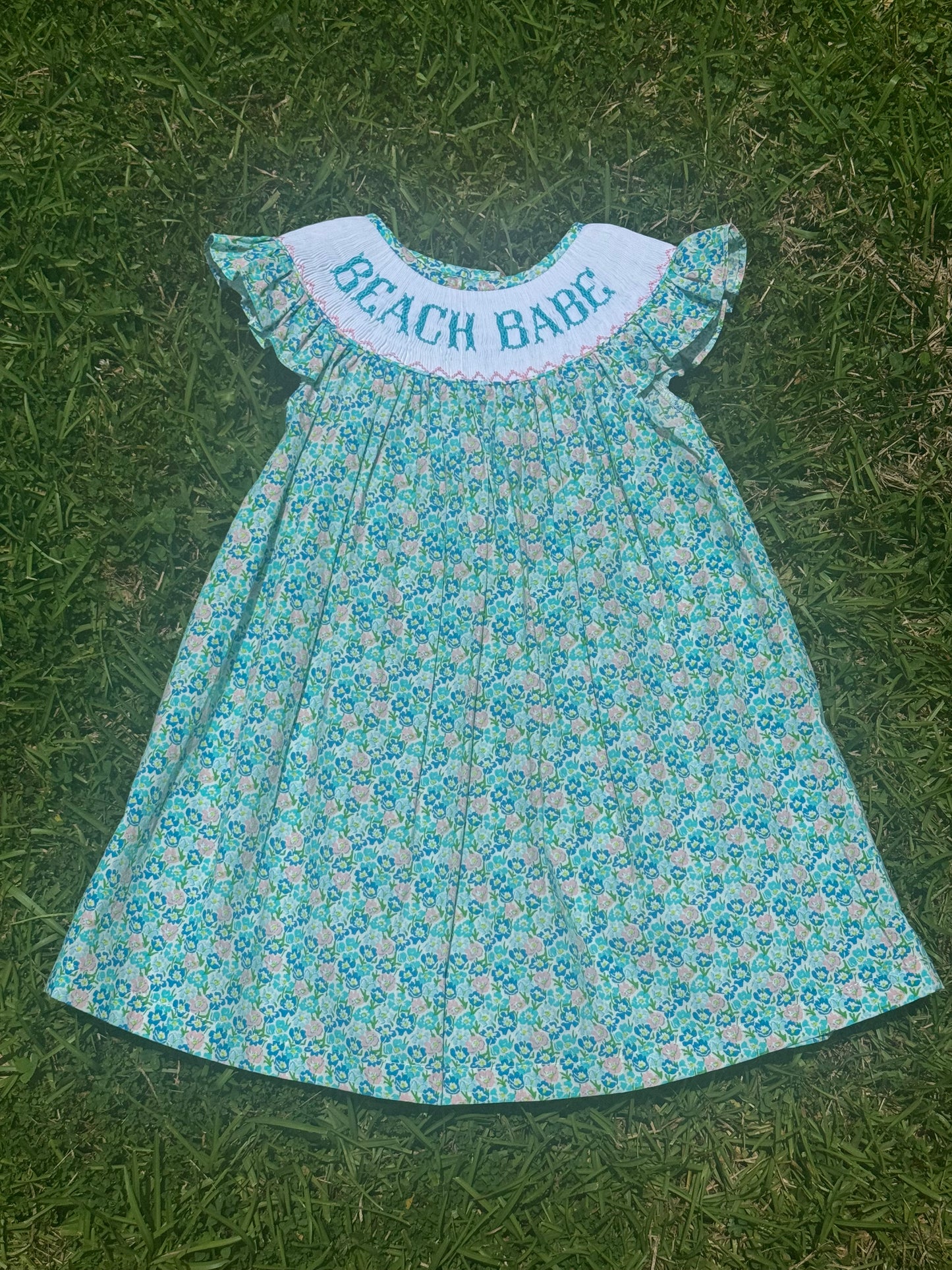 Teal Beach Babe Hand Smocked Dress