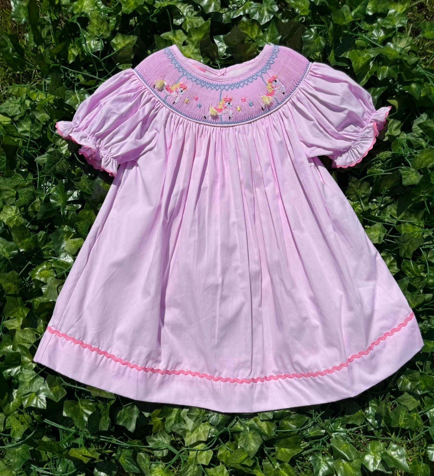 Horse Carousel Hand Smocked Dress