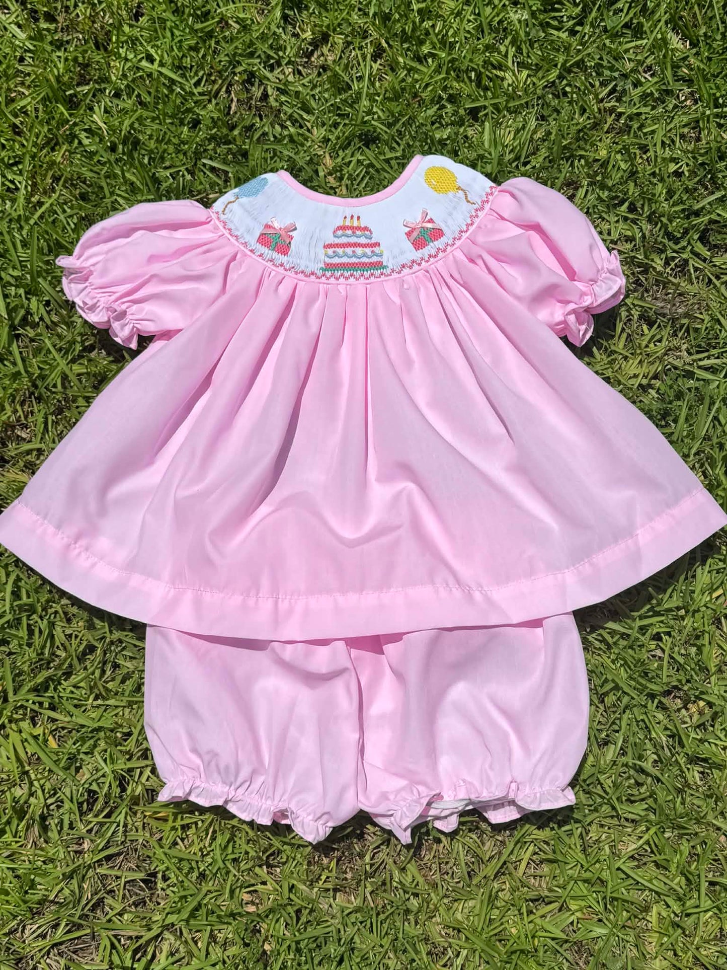 Pink Hand-Smocked Birthday Bloomer  Set