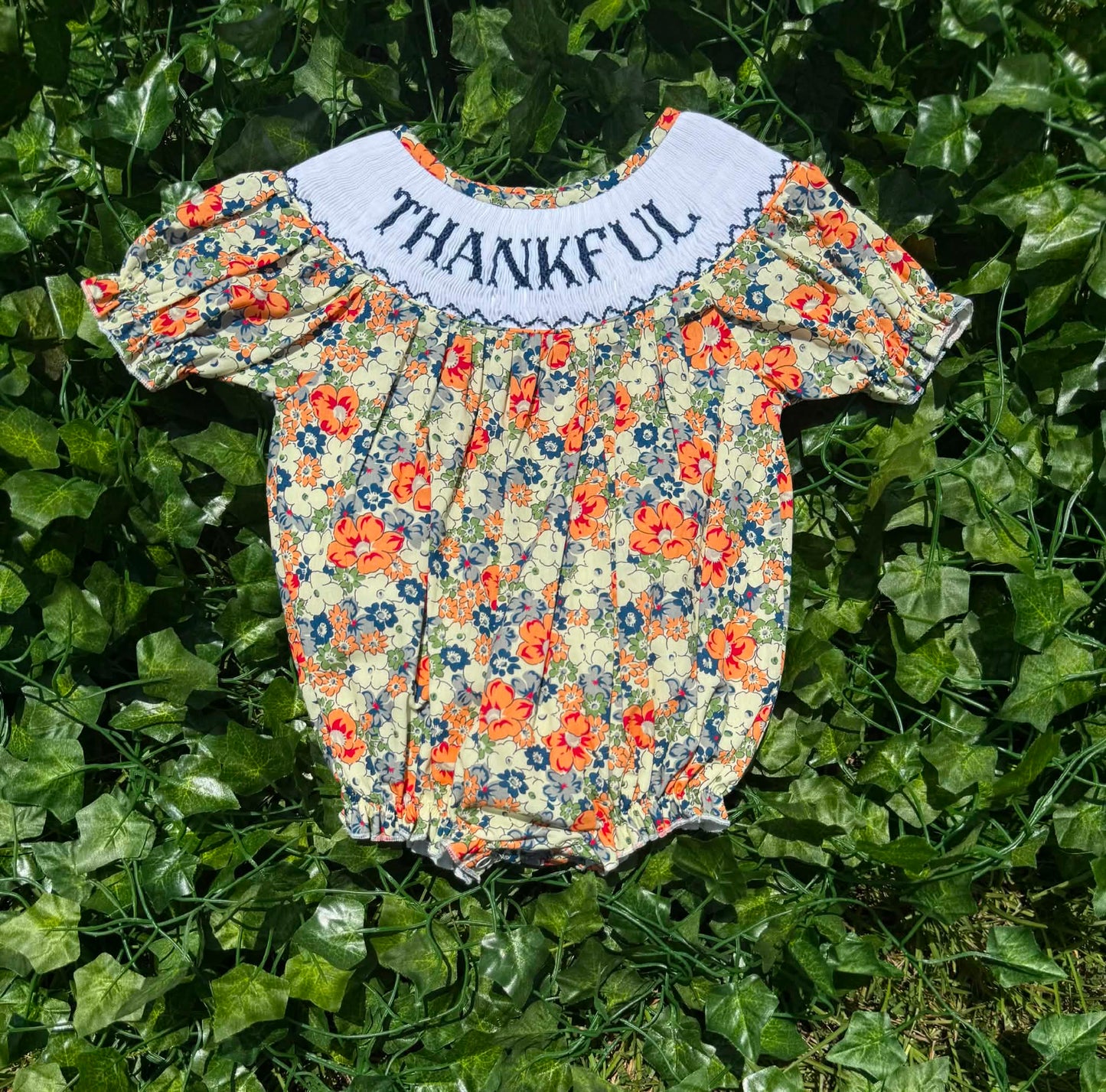 THANKFUL Hand Smocked Bubble