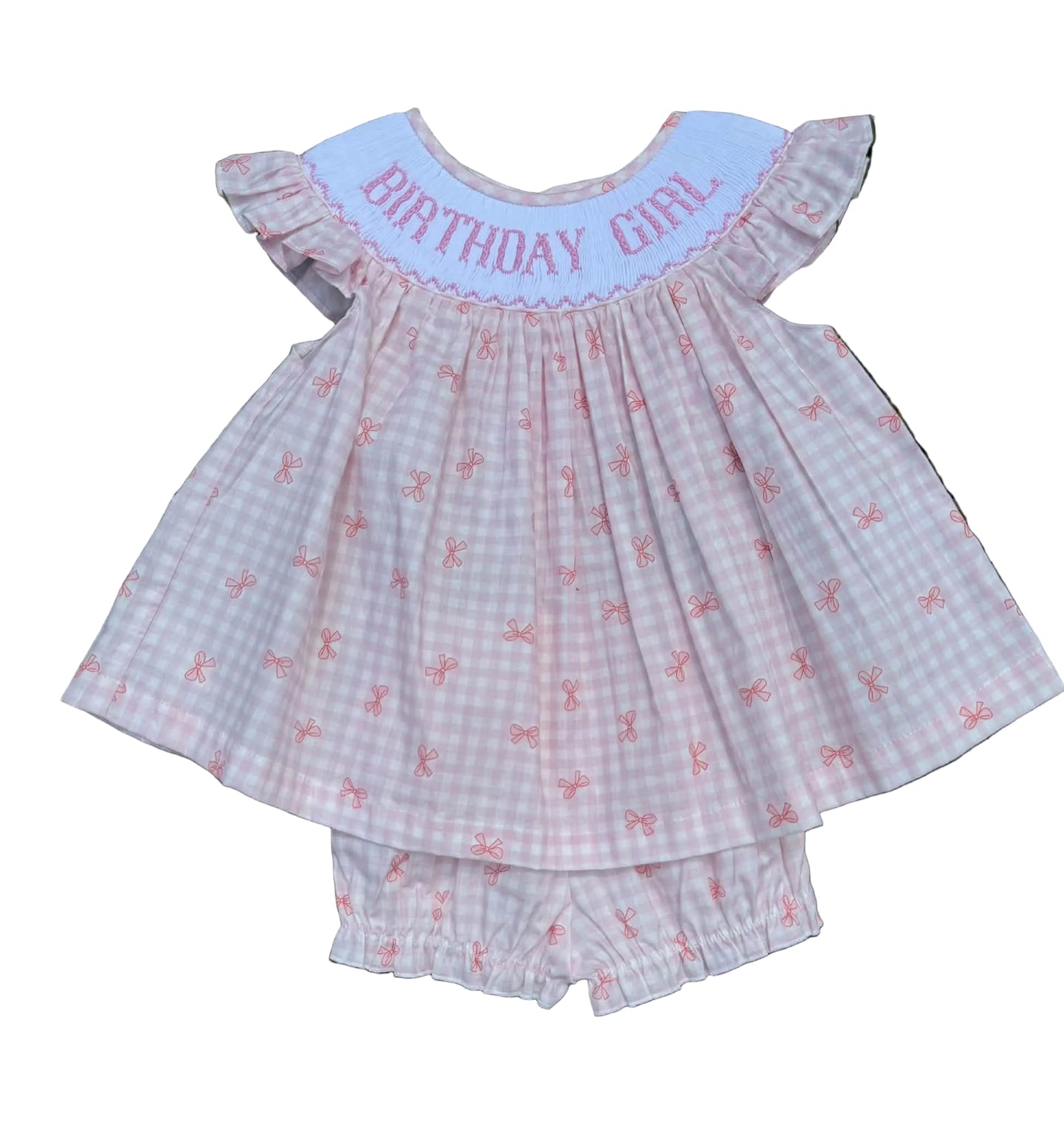 Pink Birthday Girl Hand Smocked Bloomer Set