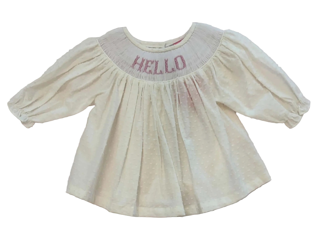 Pink Hello Hand Smocked Dress