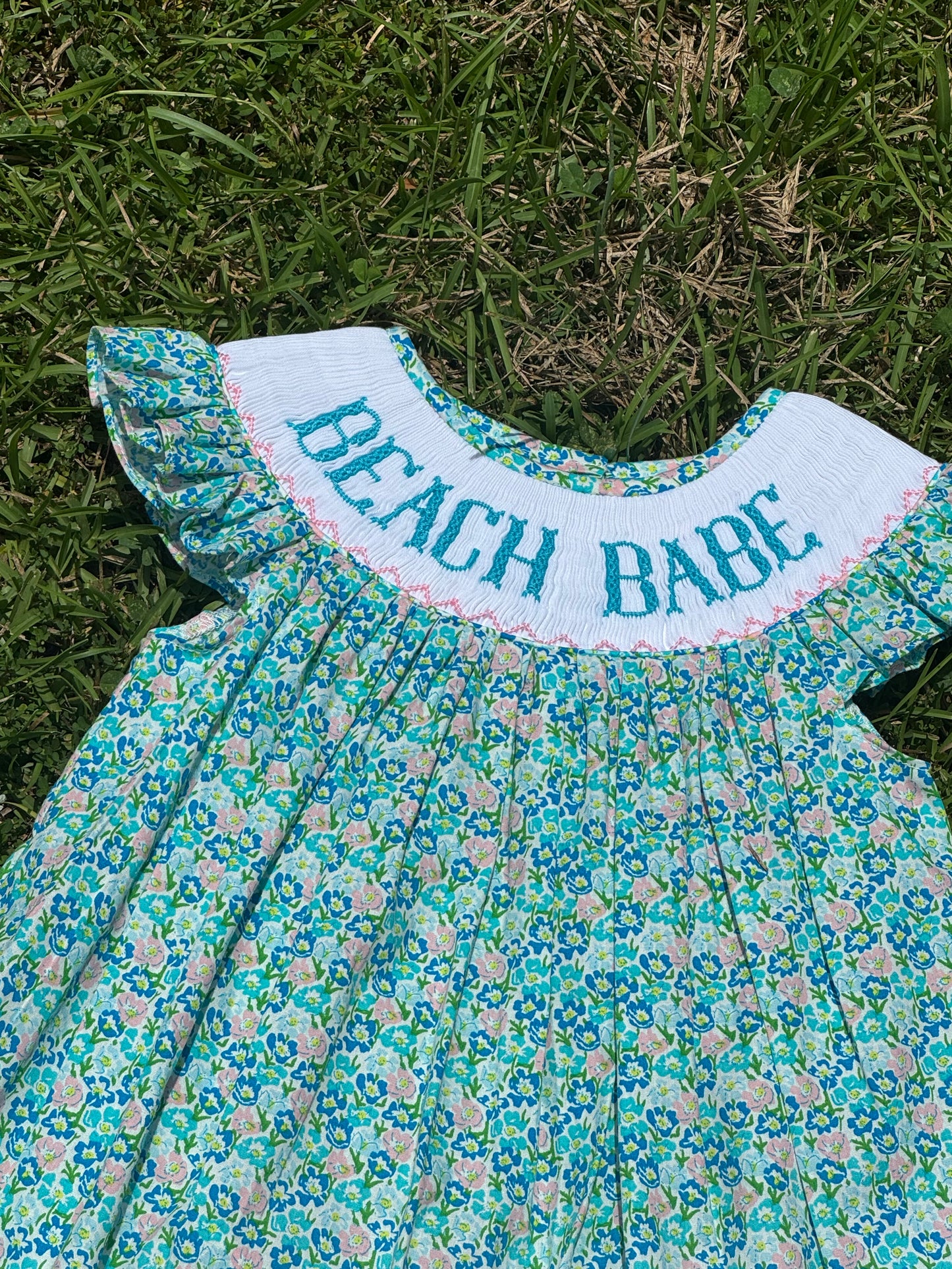 Teal Beach Babe Hand Smocked Short Set