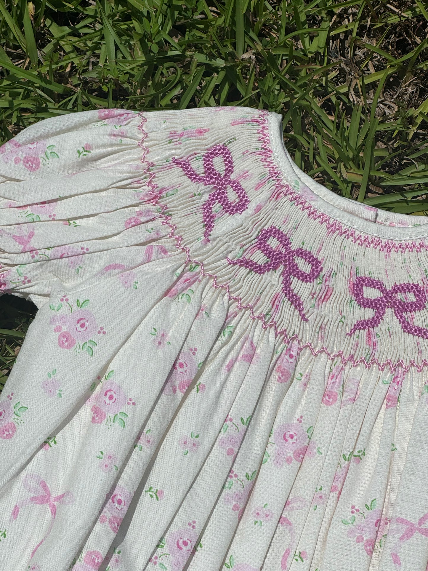 Pink Bow Smocked Bubble