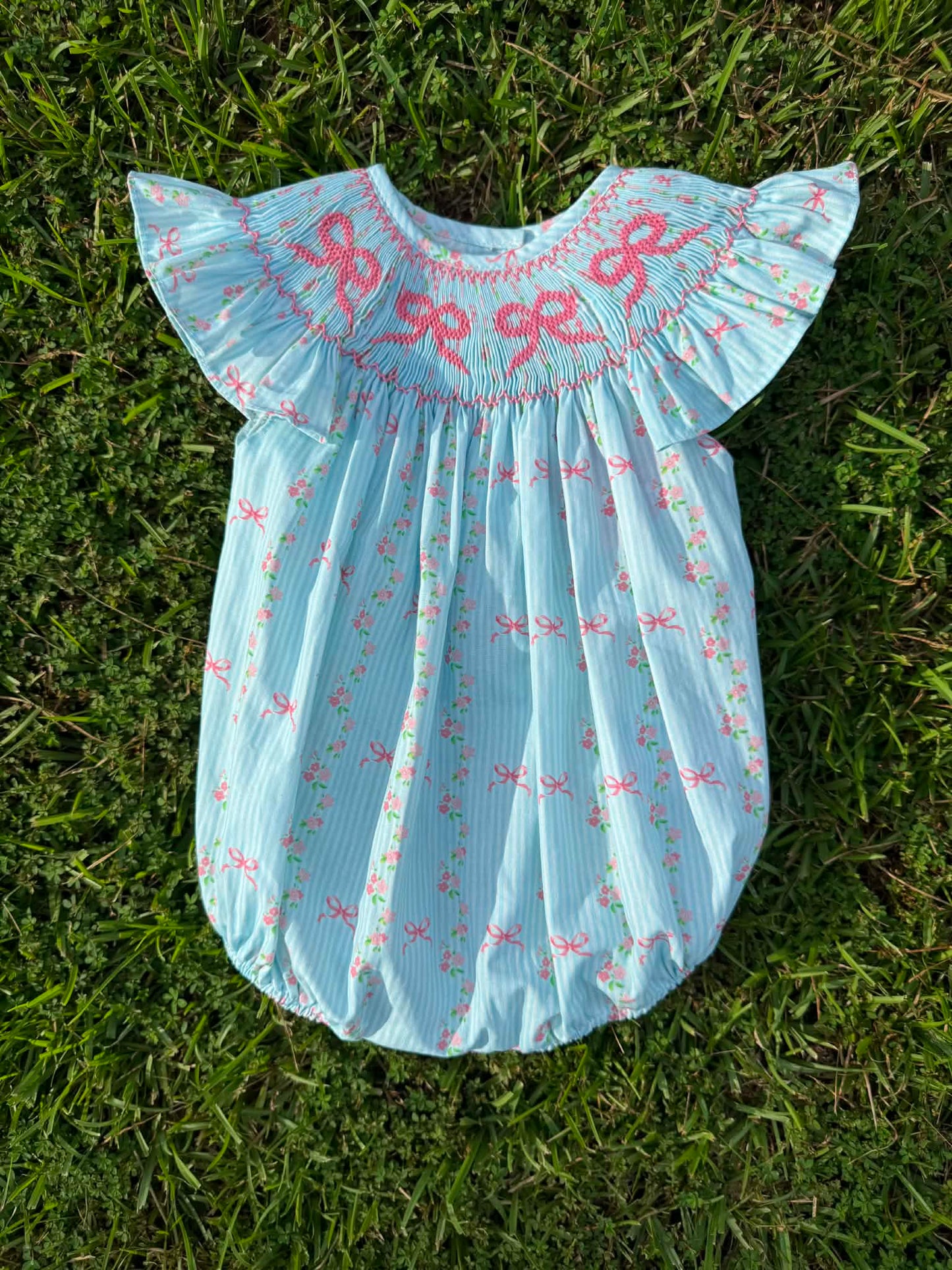 Hand Smocked Blue Striped Bubble