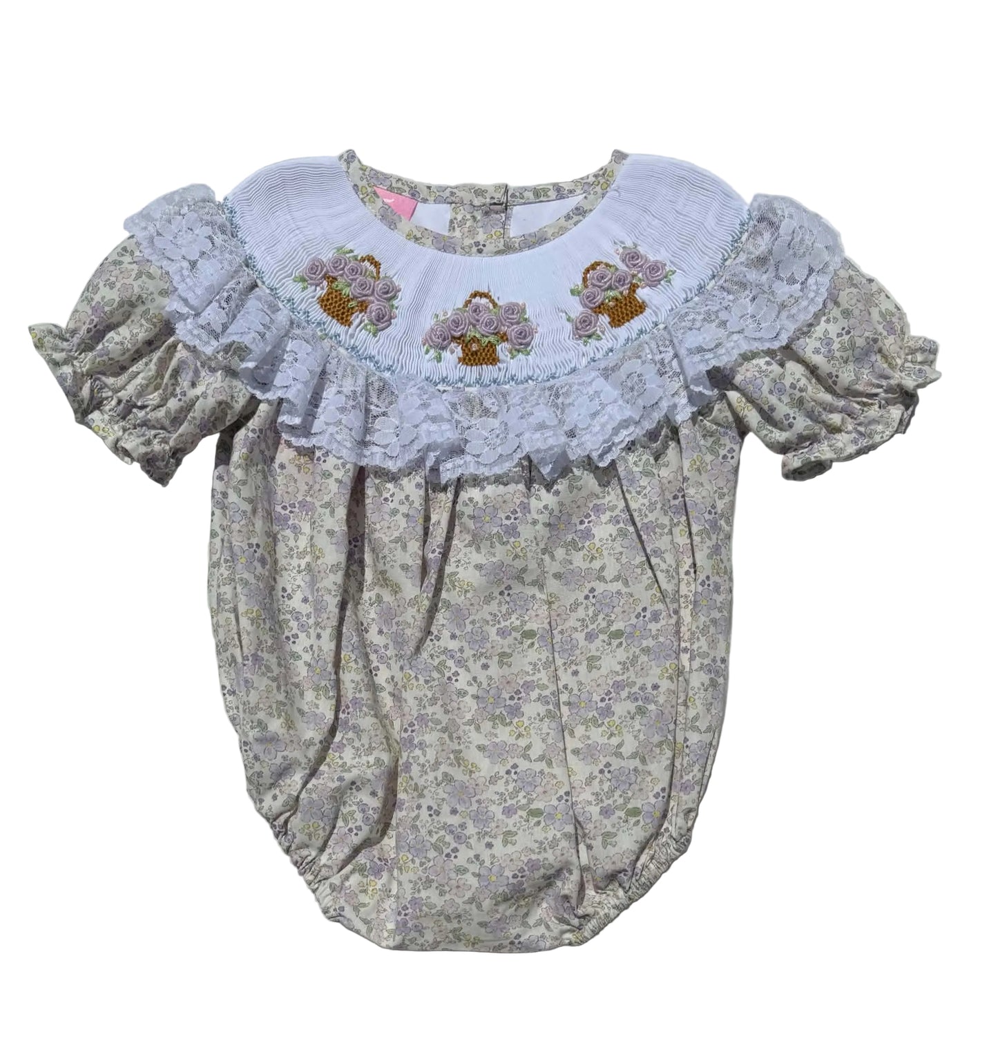 Lilac Bouquet Basket Hand Smocked Bubble