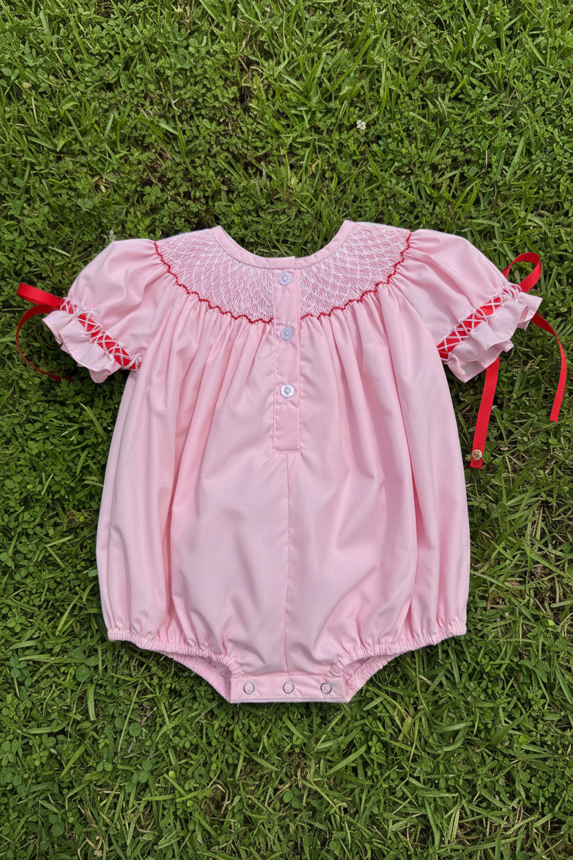 Red Ribbon Hand-Smocked Bubble
