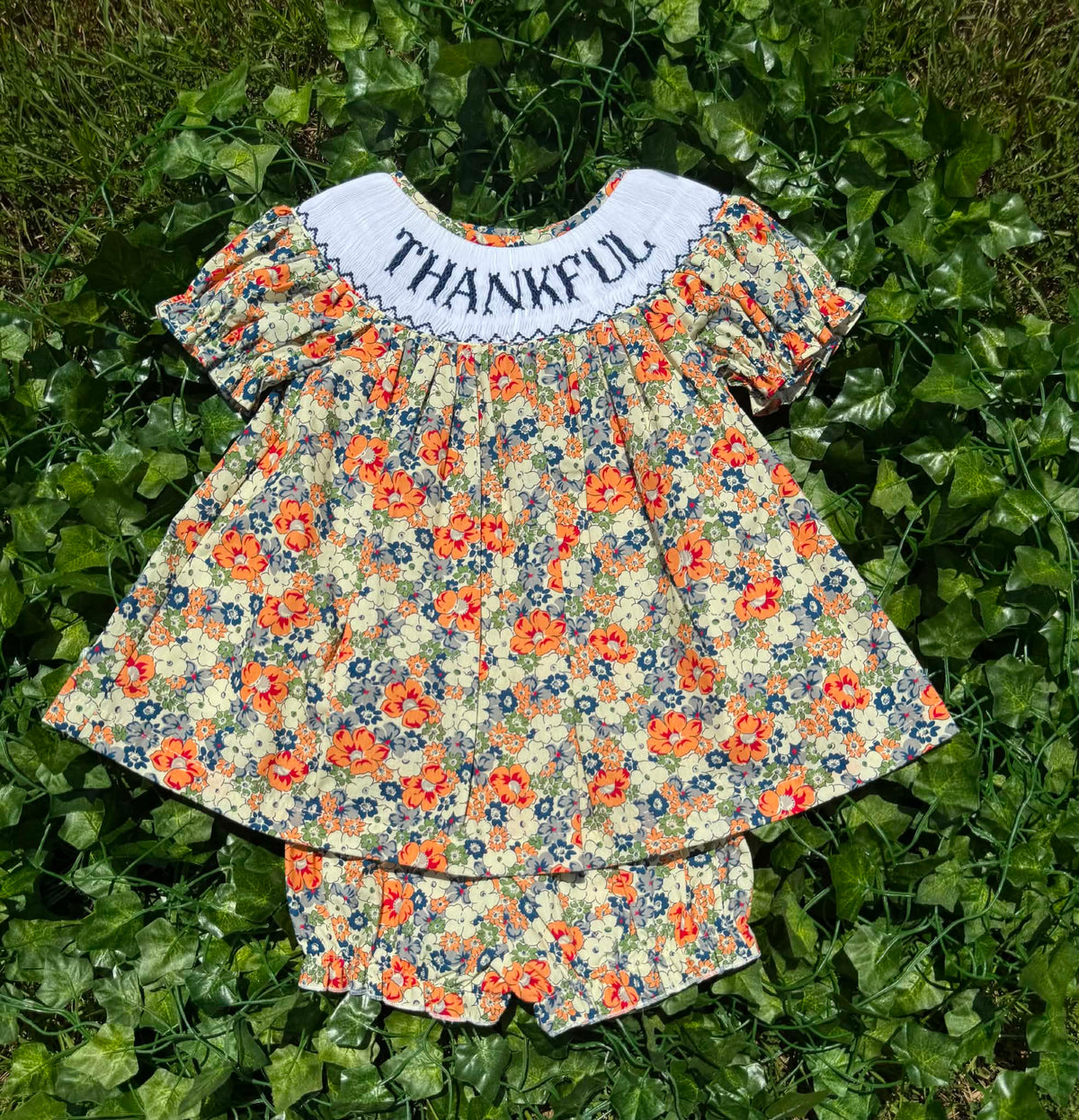 THANKFUL Hand Smocked Bloomer Set