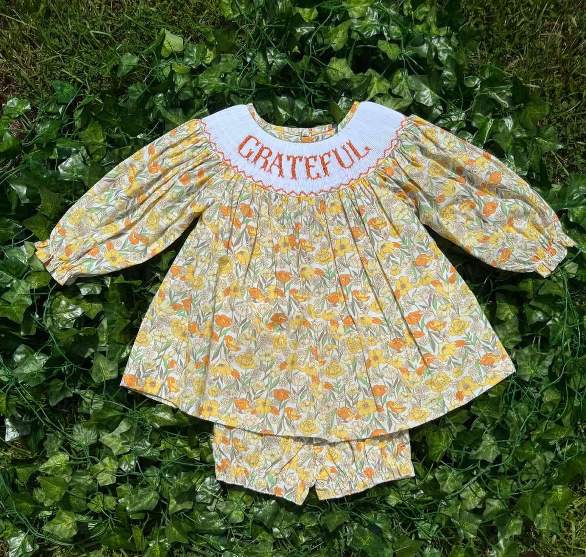 GRATEFUL Hand Smocked Bloomer Set