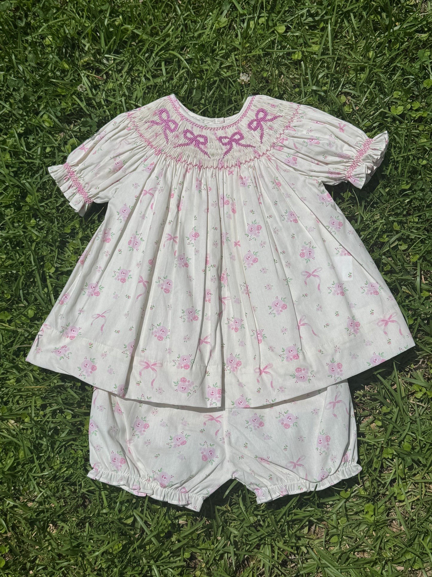 Pink Bow Hand-Smocked Set