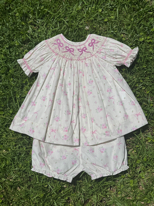Pink Bow Hand-Smocked Set
