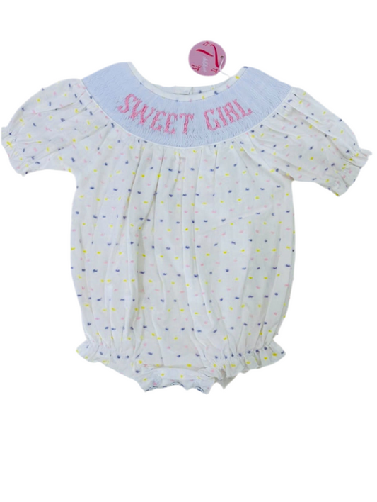SWEET GIRL Hand Smocked Bubble 