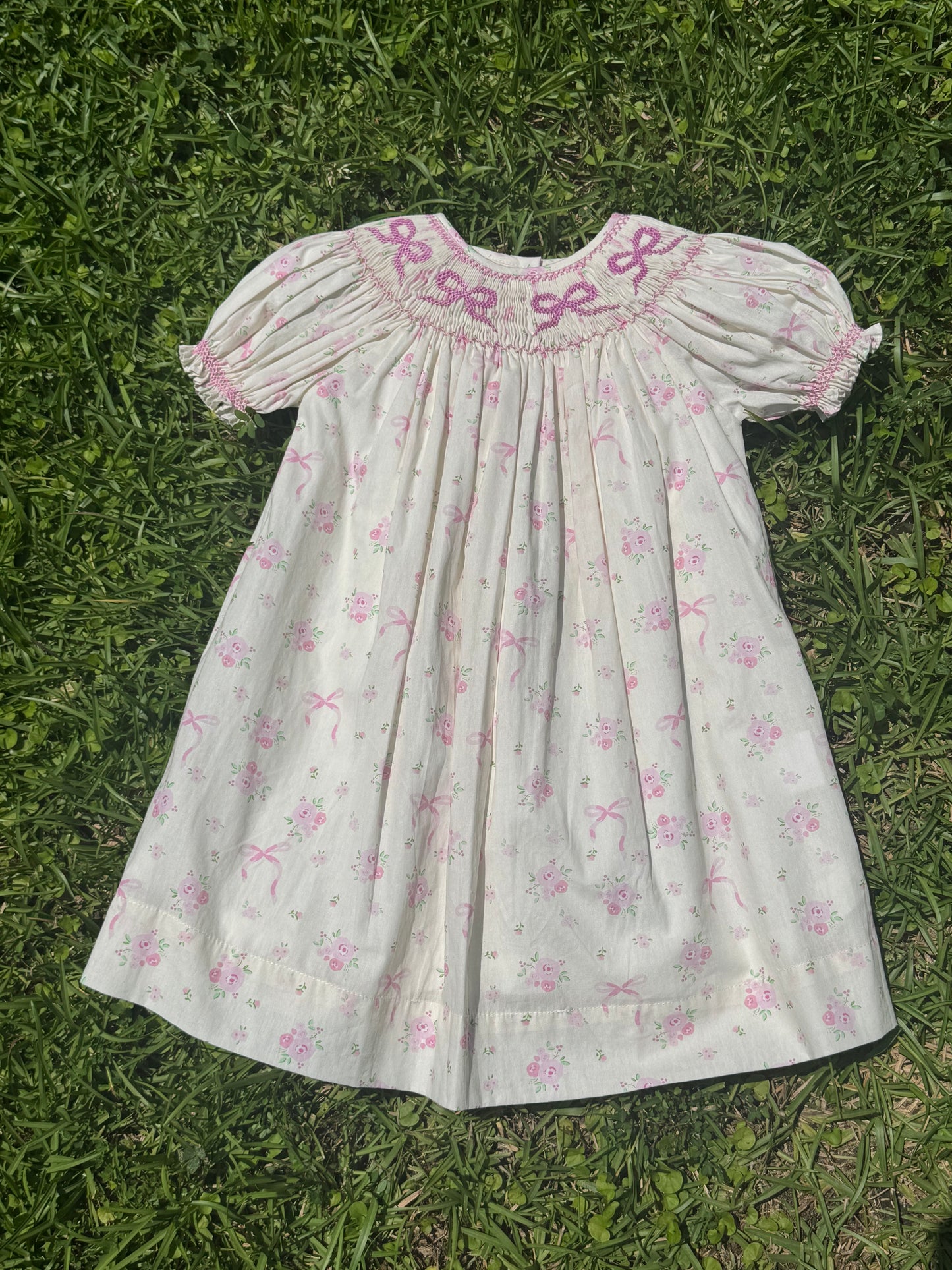 Pink Bow Hand-Smocked Dress