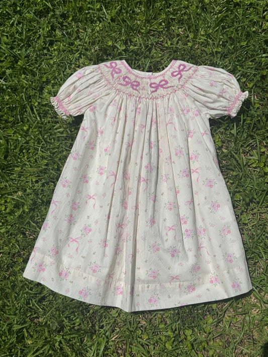 Pink Bow Hand-Smocked Dress