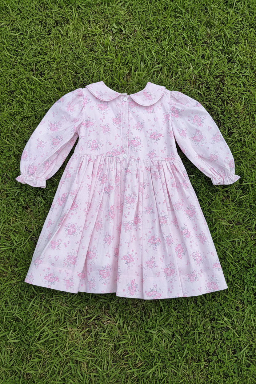 Pink Floral Bow Hand-Smocked Dress