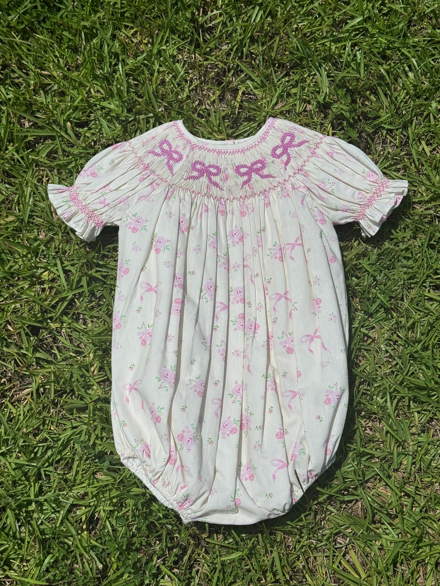 Pink Bow Smocked Bubble